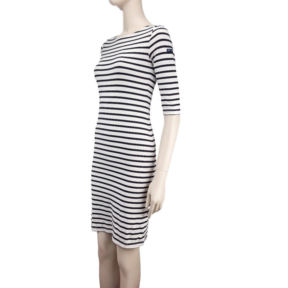 SAINT JAMES Propriano Stretch Striped White & Blue Midi Sheat Nautical Dress XS* - Picture 7 of 12